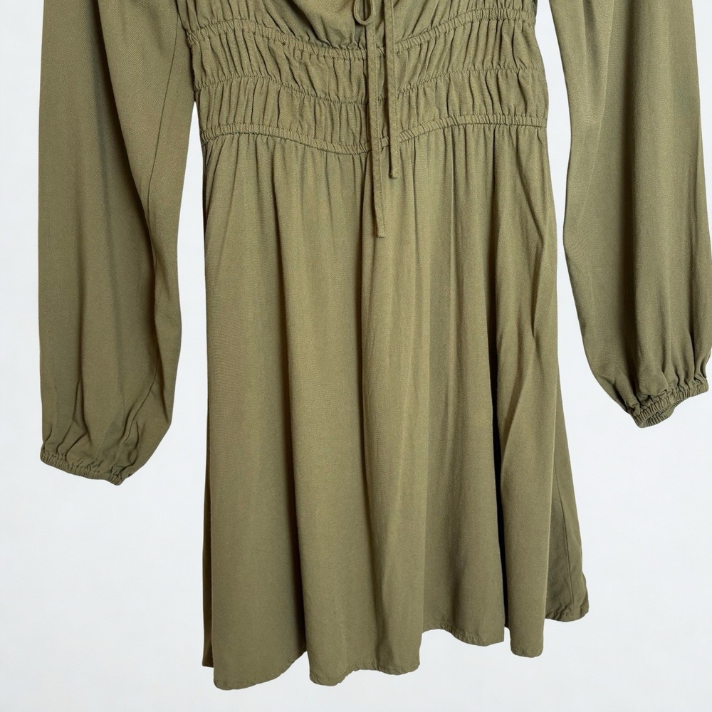 Cottage Core Mini Dress Size Small Smocked Green/Olive FairyCore Long Sleeve - Picture 6 of 9